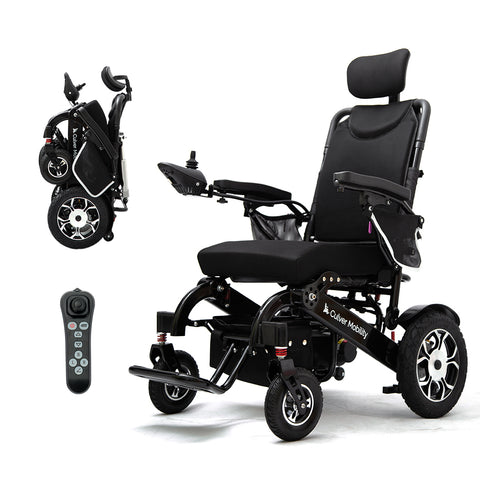 SHAWK Reclining Folding Electric Wheelchair - 330 lbs (Black)