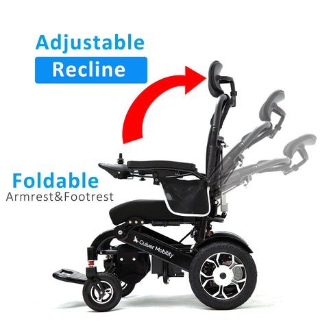 SHAWK Reclining Folding Electric Wheelchair - 330 lbs (Black)