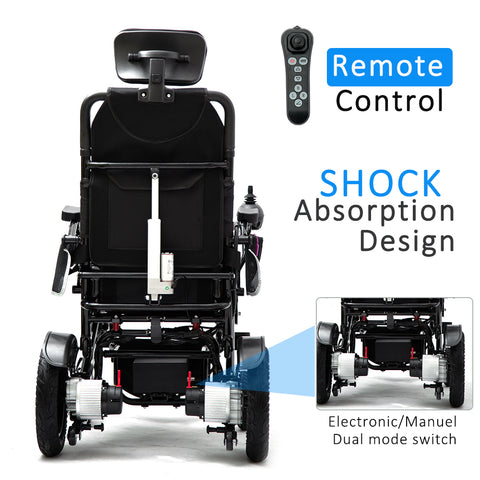 SHAWK Reclining Folding Electric Wheelchair - 330 lbs (Black)