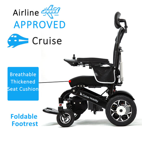 SHAWK Reclining Folding Electric Wheelchair - 330 lbs (Black)