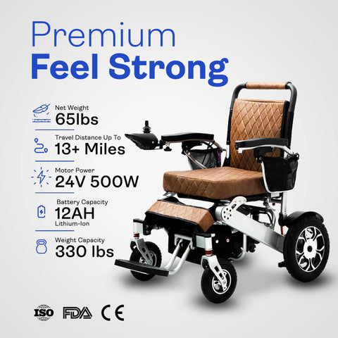 Alton Mobility Folding Electric Wheelchair - Heavy Duty WOLF (Brown)