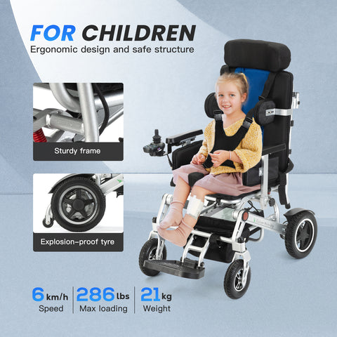 NORA-Kids Electric Wheelchair Aluminum Alloy Frame , Disabled Teenagers Foldable