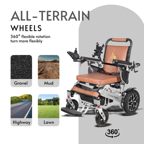 Heavy Duty WOLF Folding Electric Wheelchair (Brown) - 330 lbs Capacity