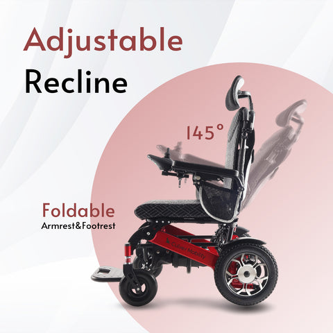 SHAWK Reclining Folding Electric Wheelchair - 330 lbs (Red)