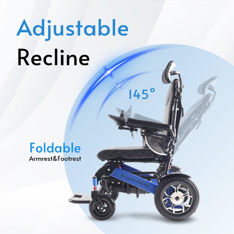 SHAWK Reclining Folding Electric Wheelchair - 330 lbs (Blue)