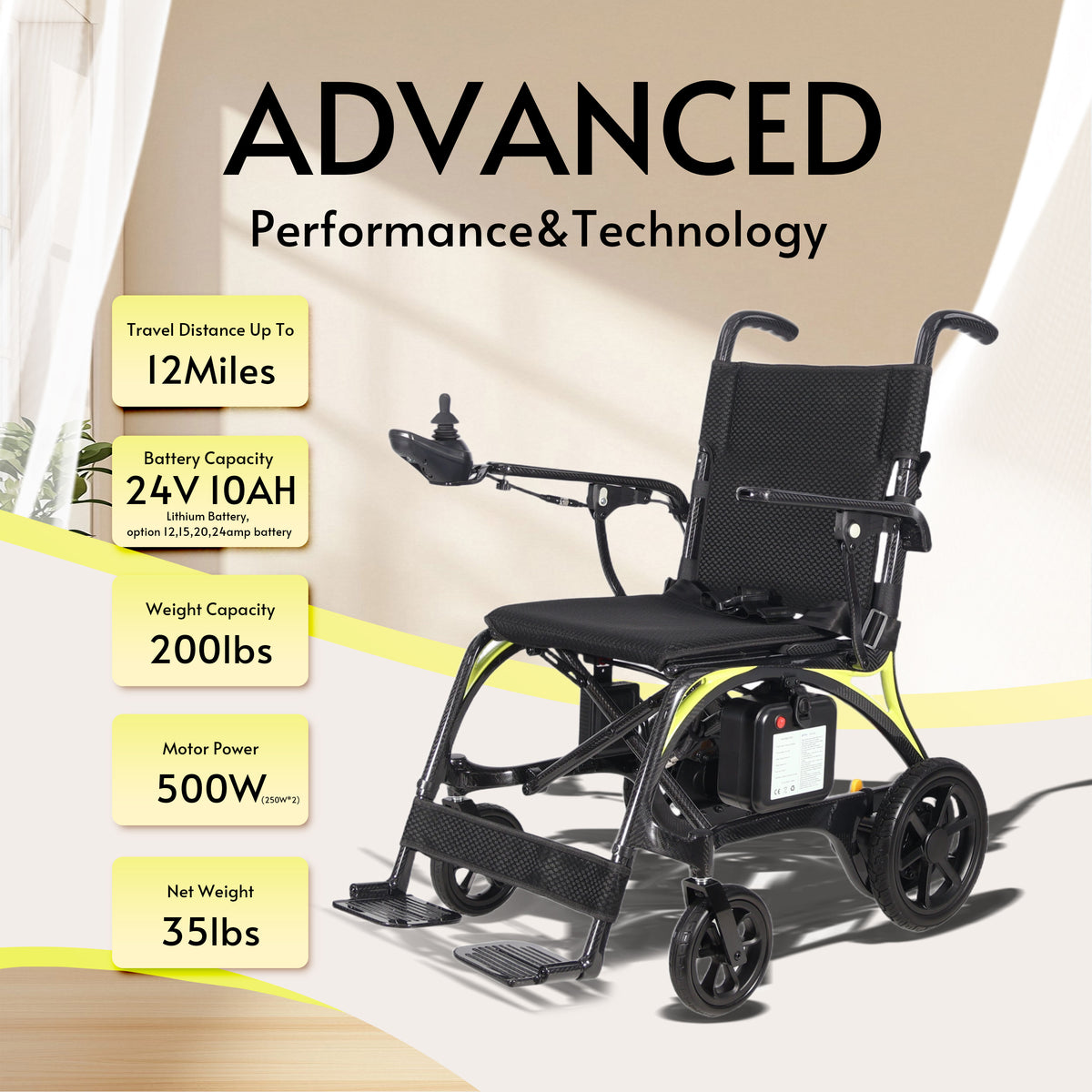 Alton Mobility LEOPARD Carbon Fiber Folding Power Wheelchair – 500W Brushless