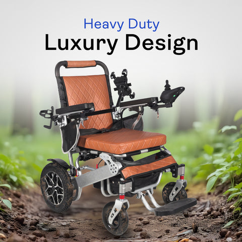Heavy Duty WOLF Folding Electric Wheelchair (Brown) - 330 lbs Capacity
