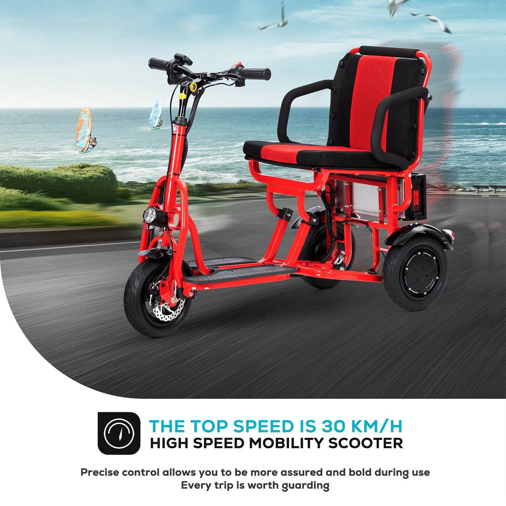 Alton Mobility COUGAR 3-Wheel Folding Mobility Scooter (Red) – 25-Mile Range