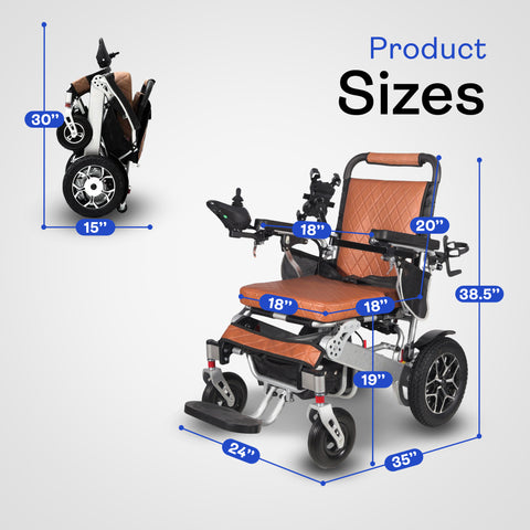 Heavy Duty WOLF Folding Electric Wheelchair (Brown) - 330 lbs Capacity