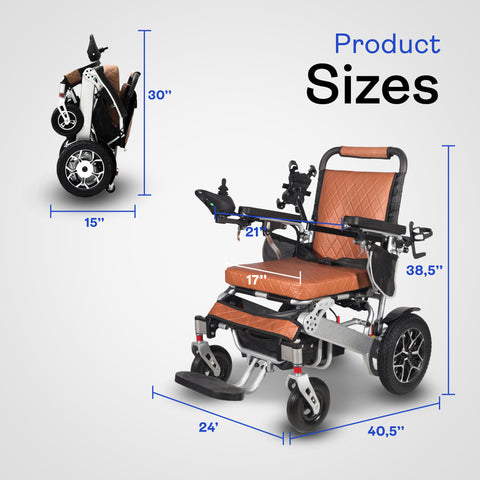 Heavy Duty WOLF Folding Electric Wheelchair (Brown) - 330 lbs Capacity