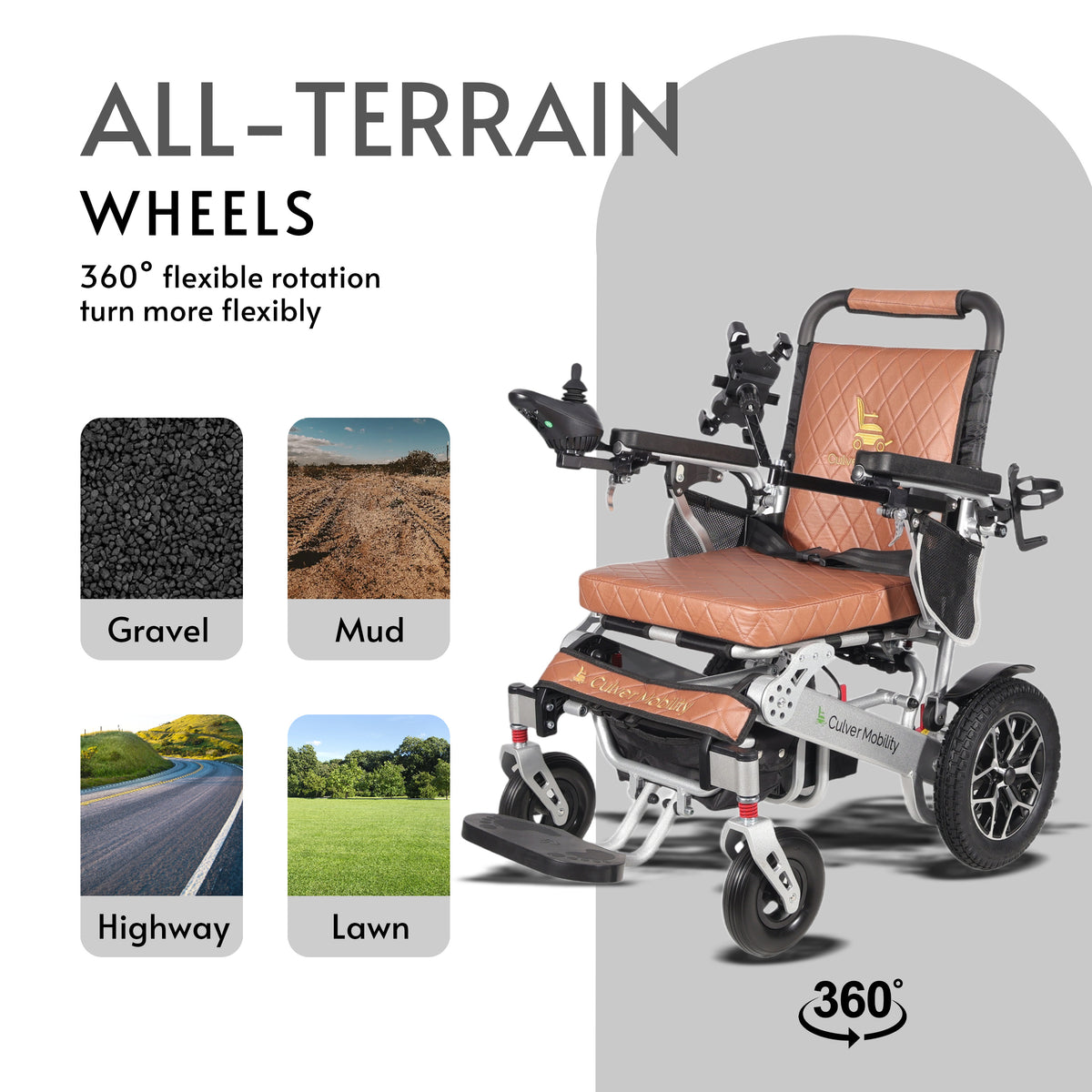 Alton Mobility WOLF Heavy-Duty Folding Power Wheelchair (Brown) – 25-Mile Range