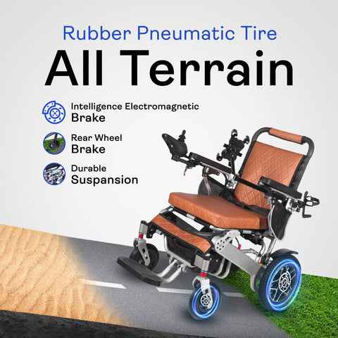 Heavy Duty WOLF Folding Electric Wheelchair (Brown) - 330 lbs Capacity