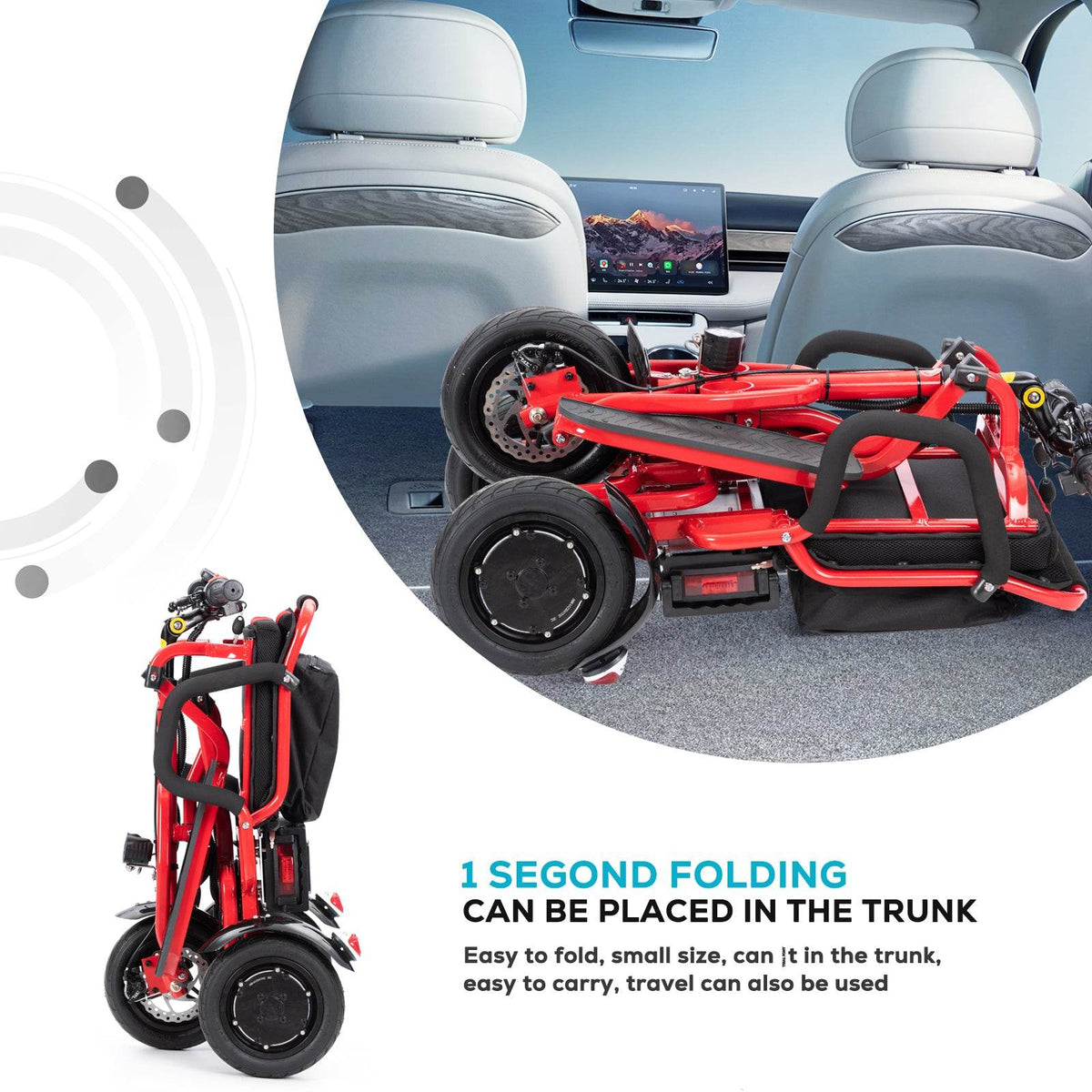 Alton Mobility COUGAR 3-Wheel Folding Mobility Scooter (Red) – 25-Mile Range