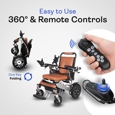 Heavy Duty WOLF Folding Electric Wheelchair (Brown) - 330 lbs Capacity