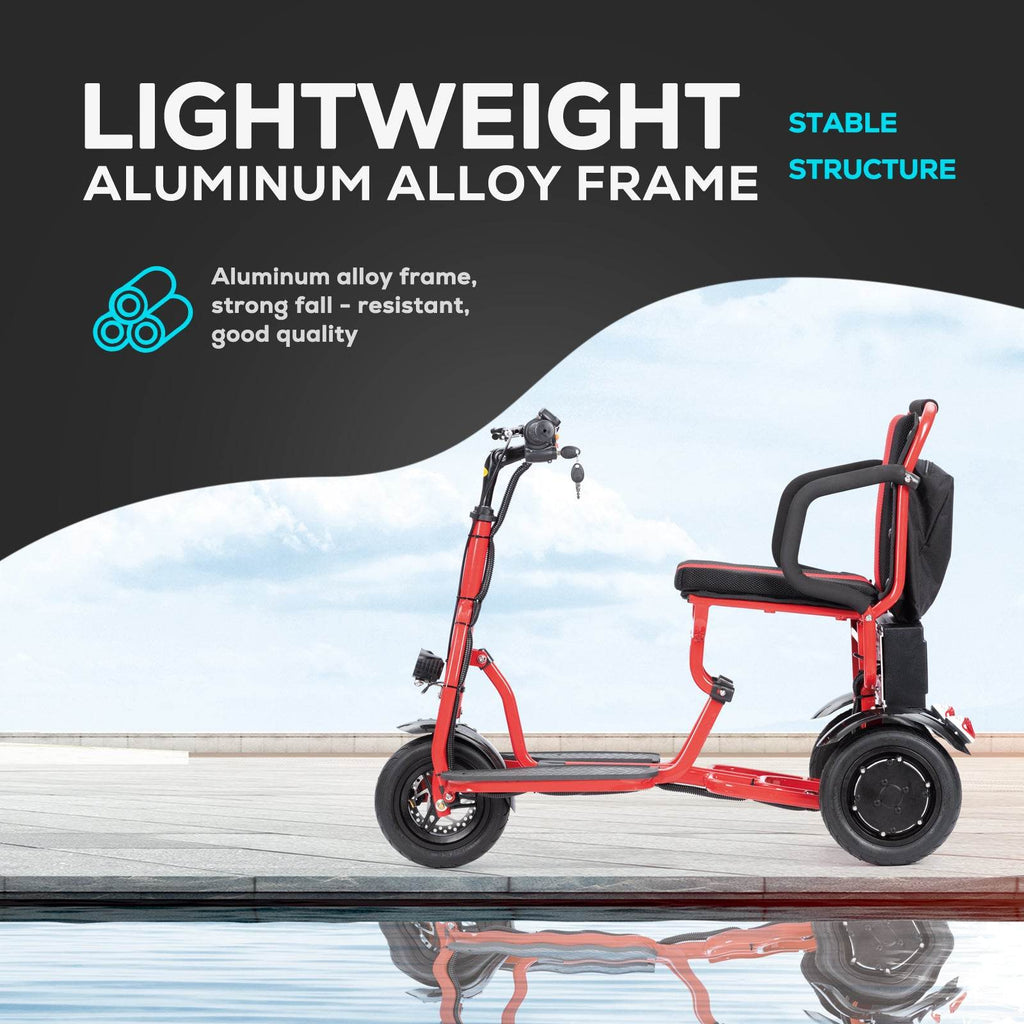 Alton Mobility COUGAR 3-Wheel Folding Mobility Scooter (Red) – 25-Mile Range