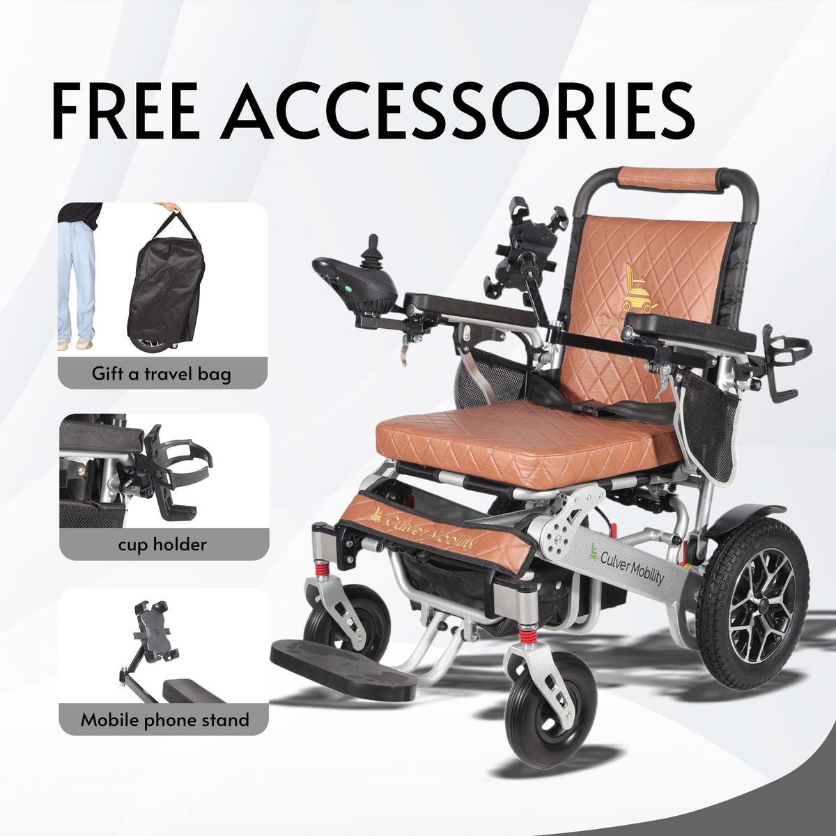 Alton Mobility WOLF Heavy-Duty Folding Power Wheelchair (Brown) – 25-Mile Range