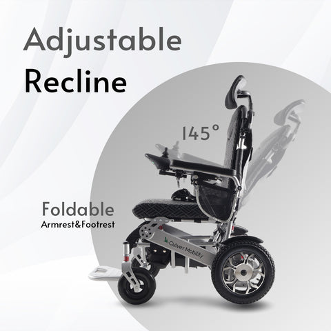 SHAWK Reclining Folding Electric Wheelchair - 330 lbs (Silver)