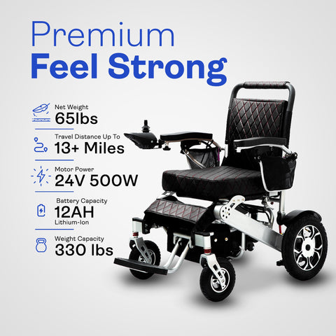 Alton Mobility Heavy Duty Folding Electric Wheelchair WOLF (Black) 330 lbs Capacity 25 Miles Longer Range