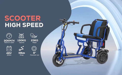 Alton Mobility Folding Mobility Scooter For 300 Lbs - 3 Wheel Lightweight Travel Scooters (Blue) COUGAR