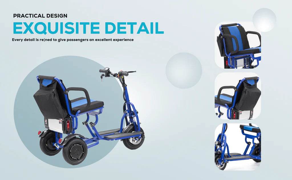 Alton Mobility COUGAR 3-Wheel Folding Mobility Scooter (Blue) – 25-Mile Range