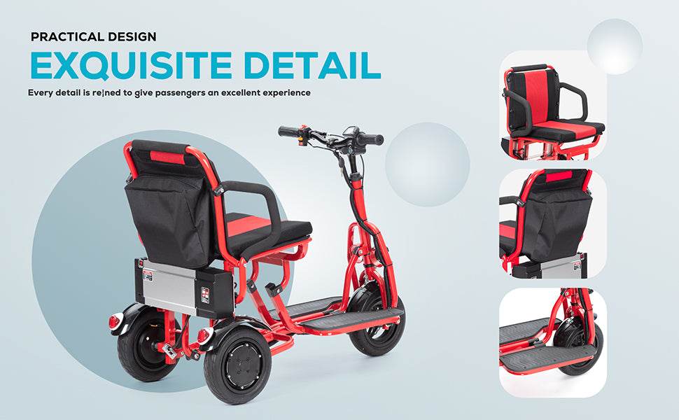 Alton Mobility COUGAR 3-Wheel Folding Mobility Scooter (Red) – 25-Mile Range