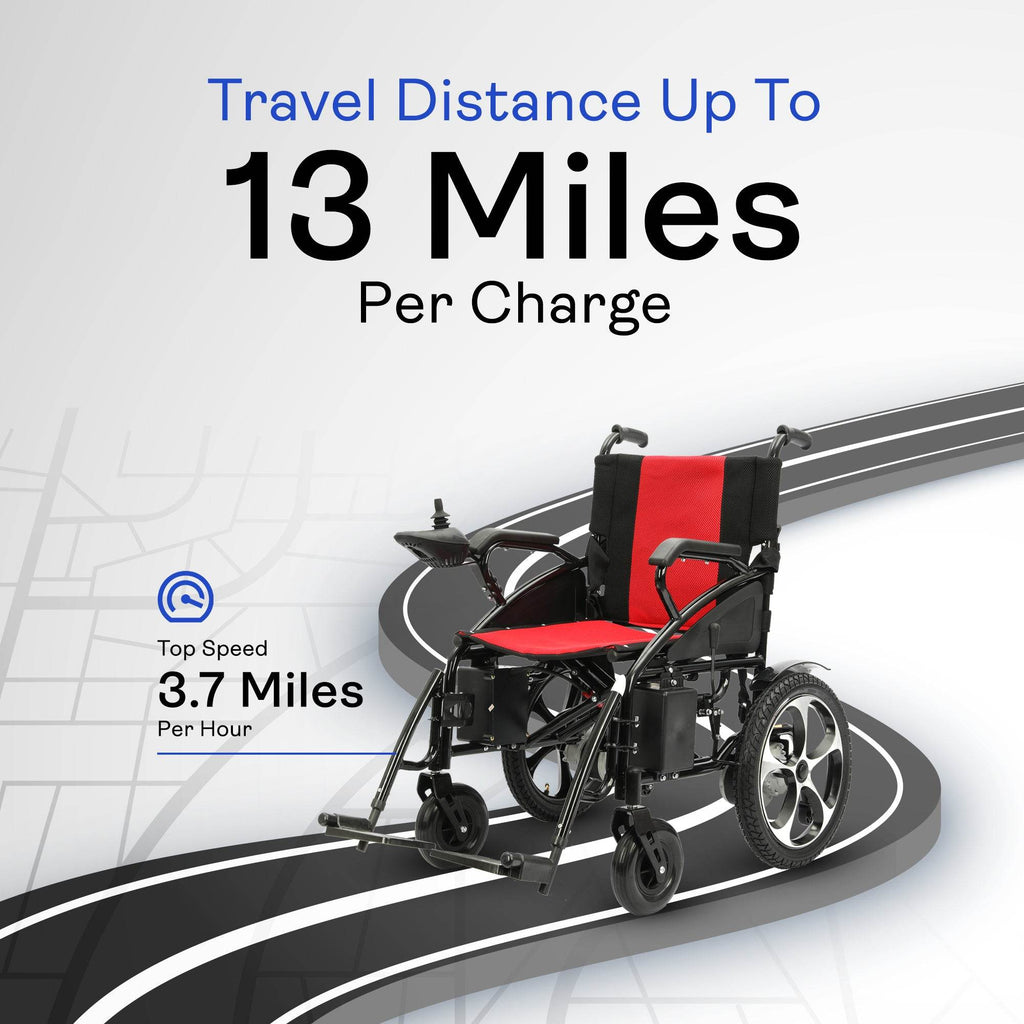 Alton Mobility ARTEMIS Folding Power Wheelchair (Red) – 13-Mile Range
