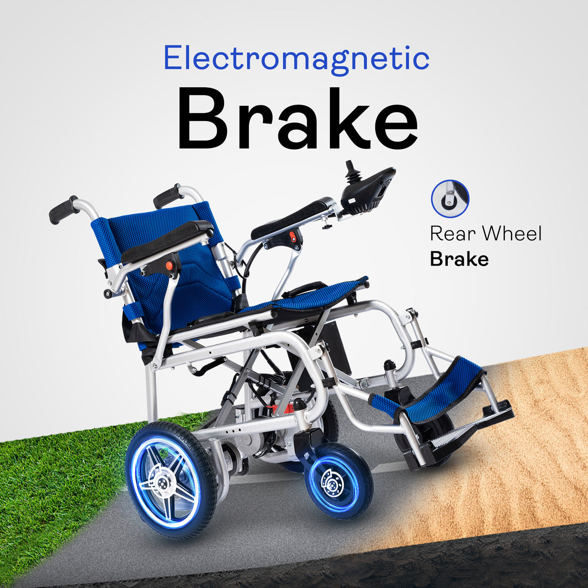 Alton Mobility ARTEMIS PRO Lightweight Folding Power Wheelchair (Blue) – 500W, 50 lb