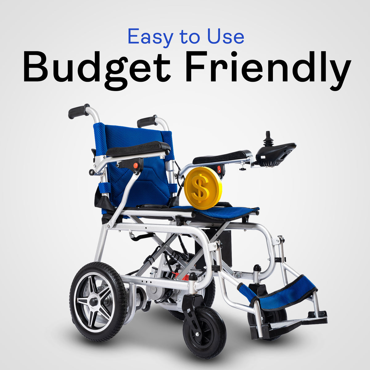 Alton Mobility ARTEMIS PRO Lightweight Folding Power Wheelchair (Blue) – 500W, 50 lb