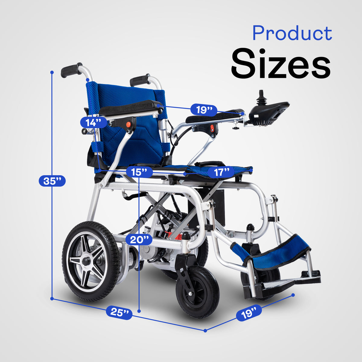 Alton Mobility ARTEMIS PRO Lightweight Folding Power Wheelchair (Blue) – 500W, 50 lb