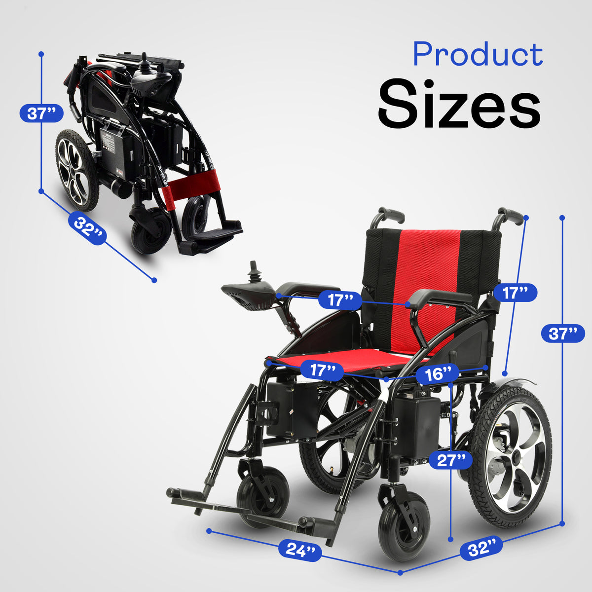 Alton Mobility ARTEMIS Folding Power Wheelchair (Red) – 13-Mile Range