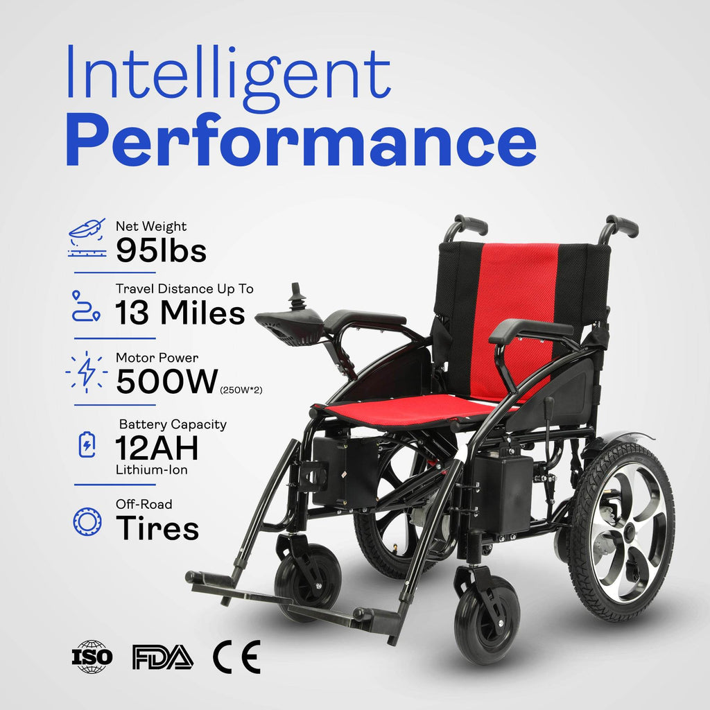 Alton Mobility ARTEMIS Folding Power Wheelchair (Red) – 13-Mile Range
