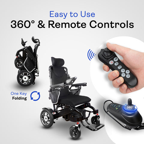 SHAWK Reclining Folding Electric Wheelchair - 330 lbs (Black)