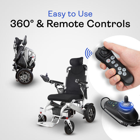 SHAWK Reclining Folding Electric Wheelchair - 330 lbs (Silver)