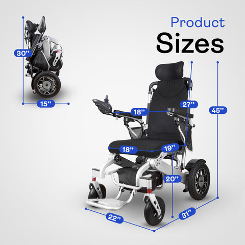 SHAWK Reclining Folding Electric Wheelchair - 330 lbs (Silver)