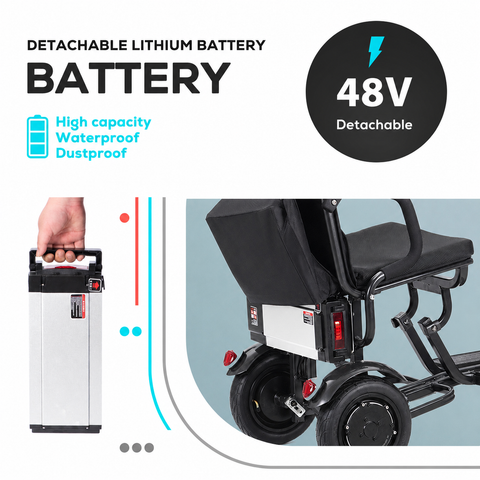 COUGAR - Foldable 3 Wheel Electric Mobility Scooter - Black