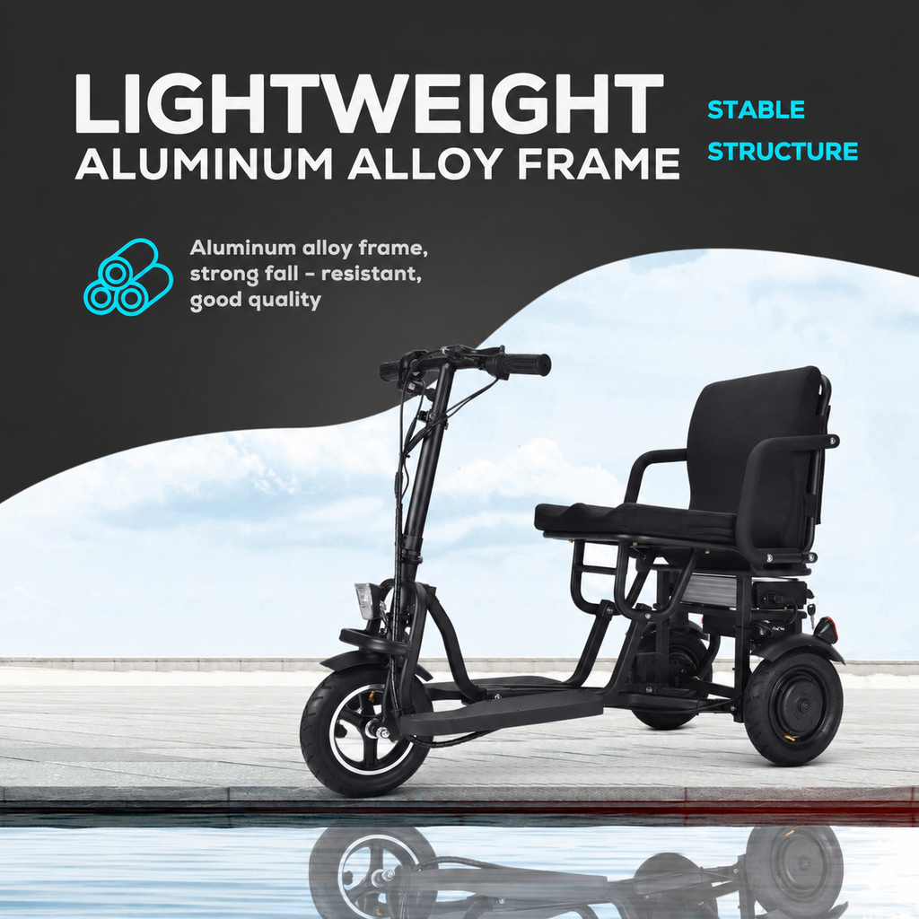 Alton Mobility COUGAR 3-Wheel Folding Mobility Scooter (Black) – 25-Mile Range