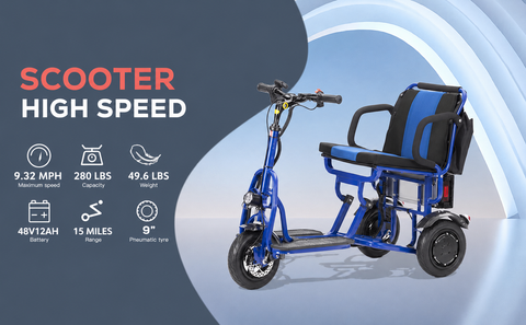 COUGAR - Foldable 3 Wheel Electric Mobility Scooter - Blue