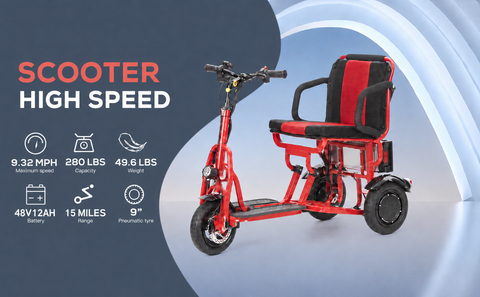 COUGAR - Foldable 3 Wheel Electric Mobility Scooter - Red
