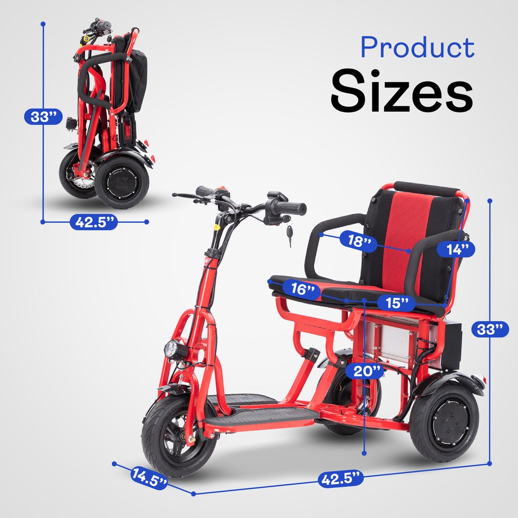 Alton Mobility COUGAR 3-Wheel Folding Mobility Scooter (Red) – 25-Mile Range