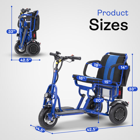 COUGAR - Foldable 3 Wheel Electric Mobility Scooter - Blue
