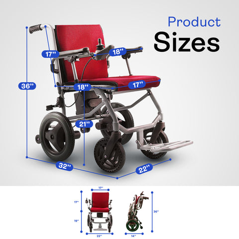 Kano Lightweight Folding Electric Wheelchair - Red (35 lbs)