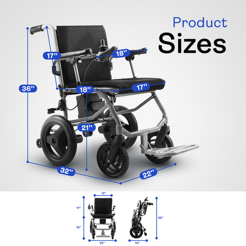 Kano Lightweight Folding Electric Wheelchair - Black (35 lbs)