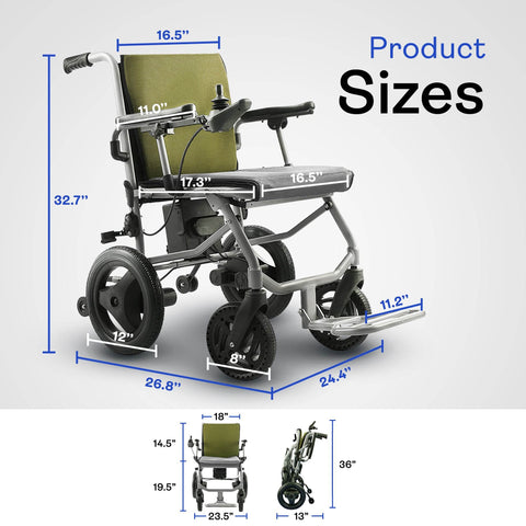 Alton Mobility Kano Green Lightweight Folding Electric Wheelchair - Only 35lbs