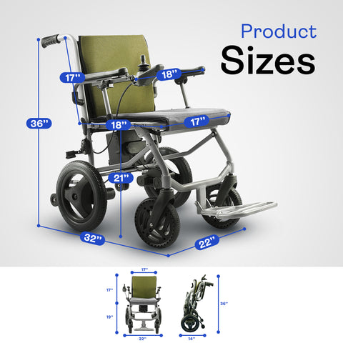 Kano Lightweight Folding Electric Wheelchair - Green (35 lbs)