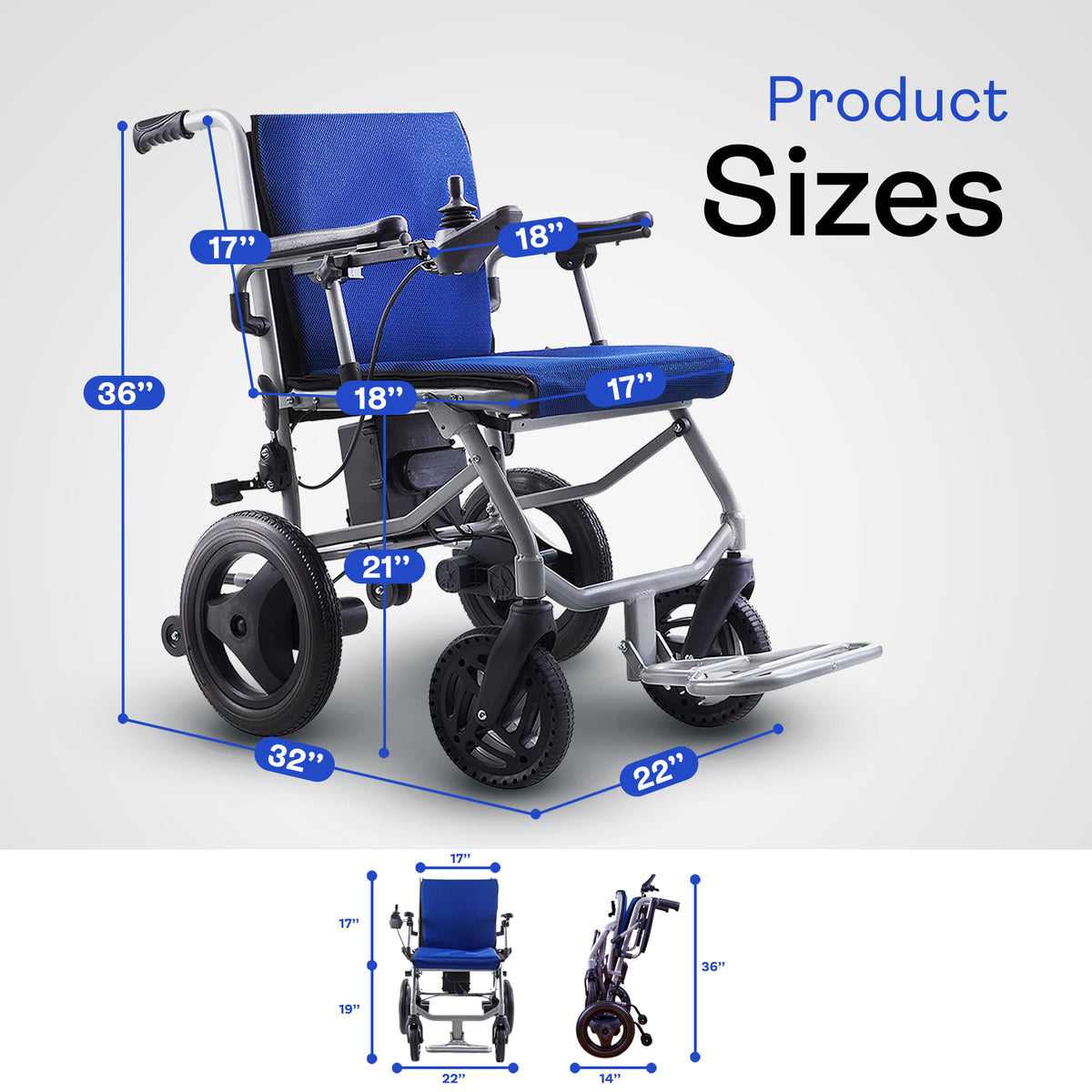 Alton Mobility KANO Ultra-Light Travel Power Wheelchair (Blue) – 35 lb