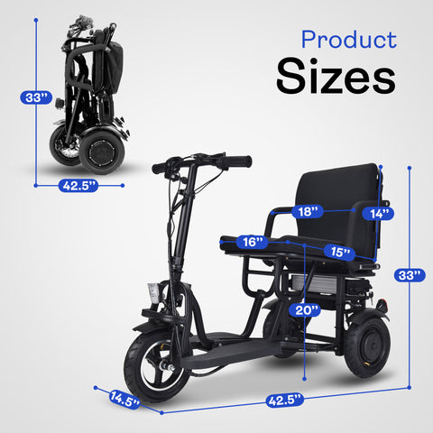 COUGAR - Foldable 3 Wheel Electric Mobility Scooter - Black