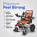 Alton Mobility Heavy Duty WOLF Folding Electric Wheelchair (Brown) - 330 lbs Capacity, 25 Miles Longer Range